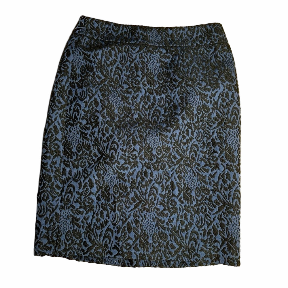 Ann Taylor Blue & Black Jacquard Pencil Skirt Size 0